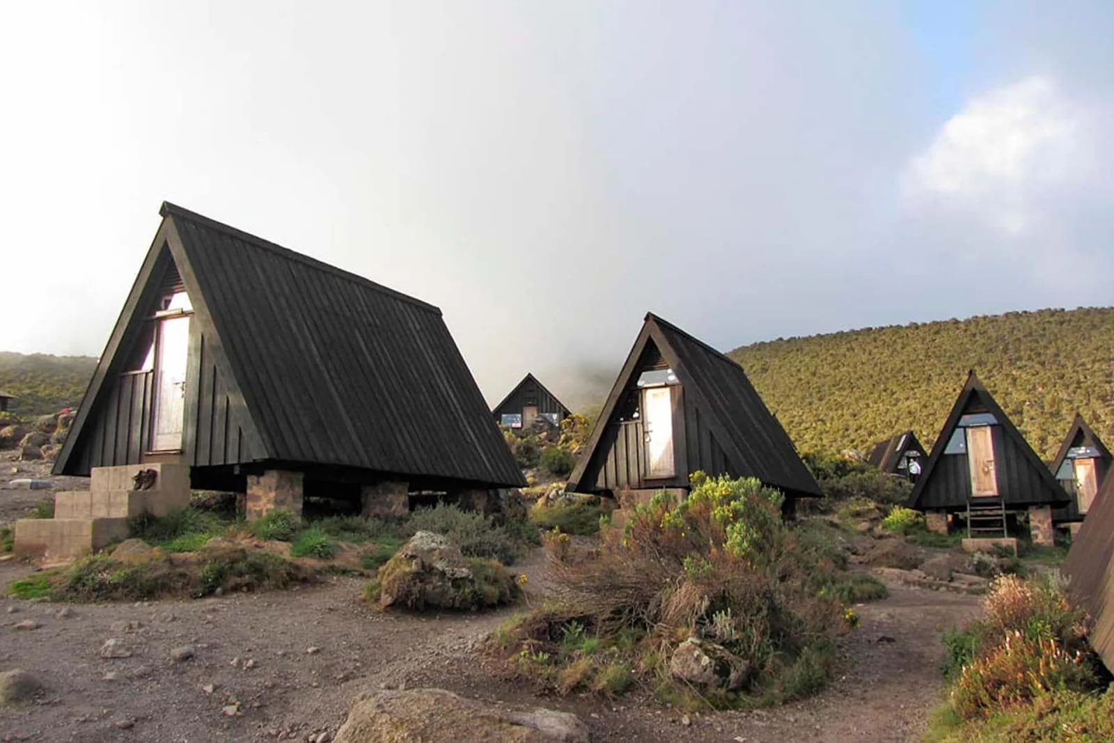 A-frame mountain huts on the Marangu route