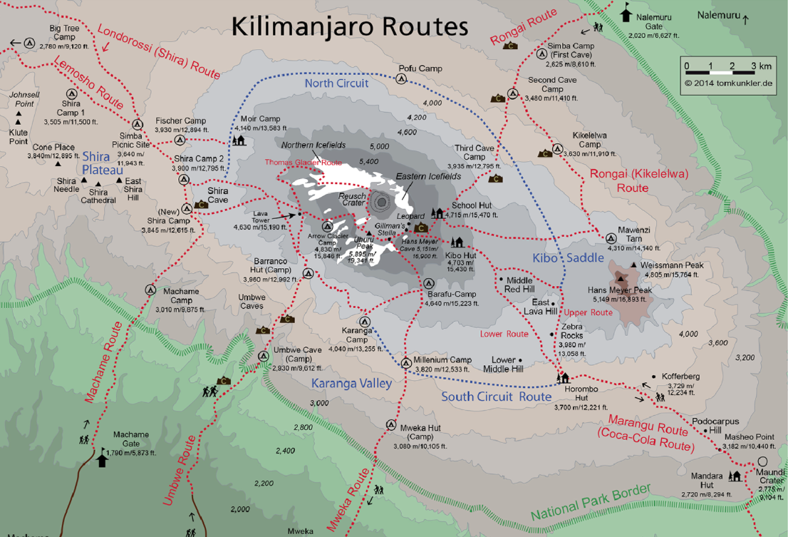Kilimanjaro Route Maps